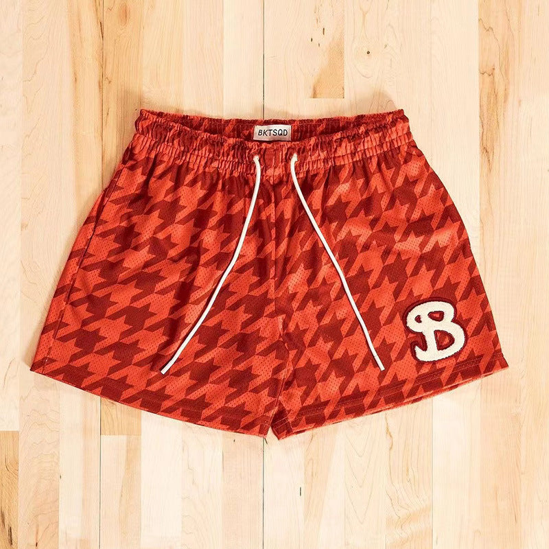BKTSQD American Checkered Mesh Basketball Shorts Men's 2024 Summer Quick Dry Sports Fitness Running Quick Dry Quarter Pants