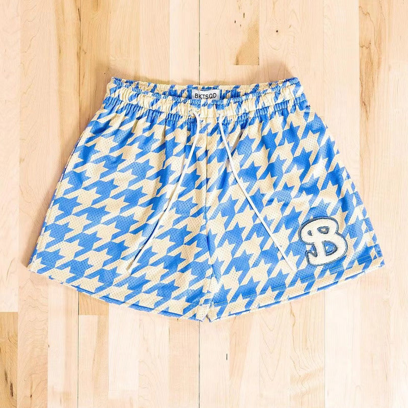 BKTSQD American Checkered Mesh Basketball Shorts Men's 2024 Summer Quick Dry Sports Fitness Running Quick Dry Quarter Pants