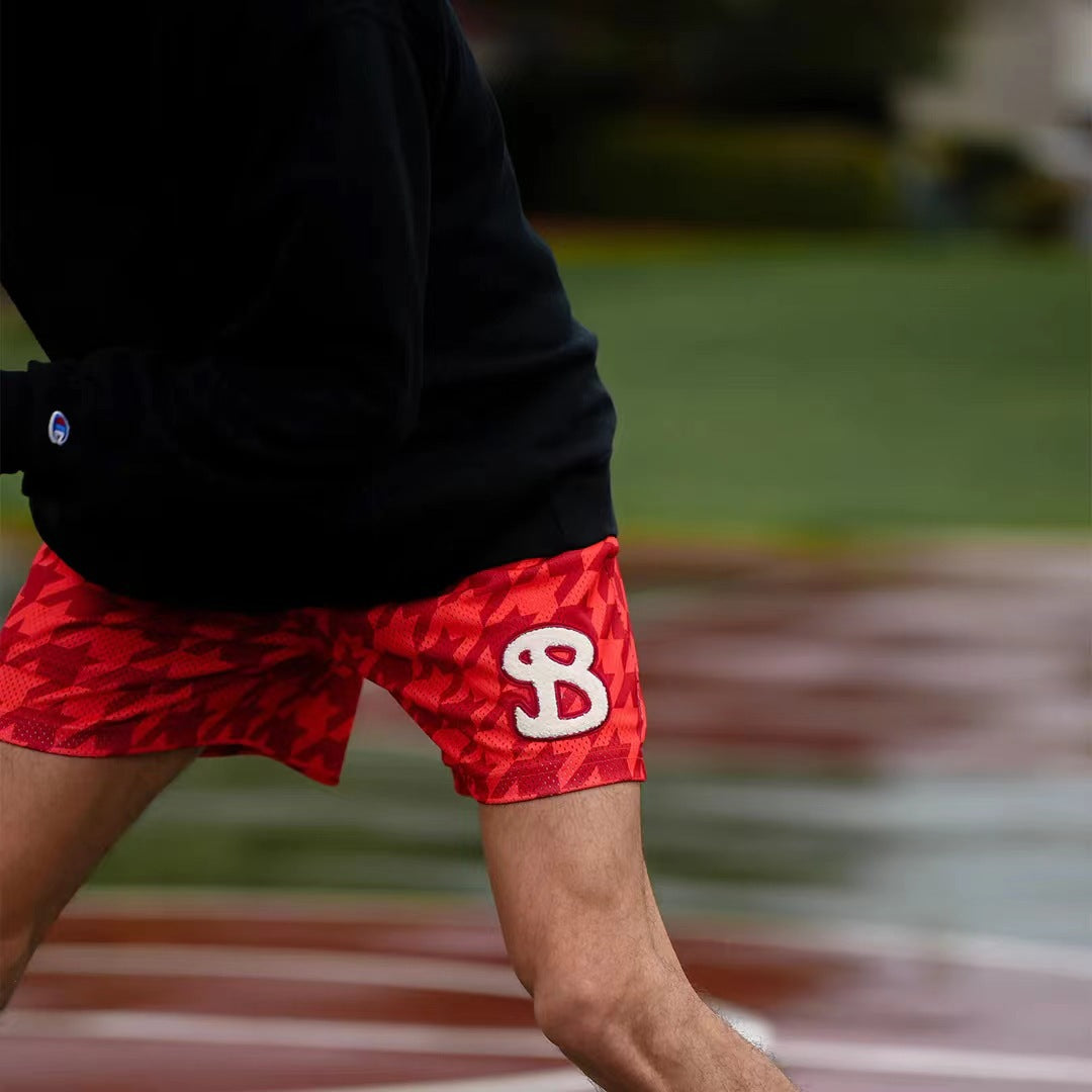 BKTSQD American Checkered Mesh Basketball Shorts Men's 2024 Summer Quick Dry Sports Fitness Running Quick Dry Quarter Pants