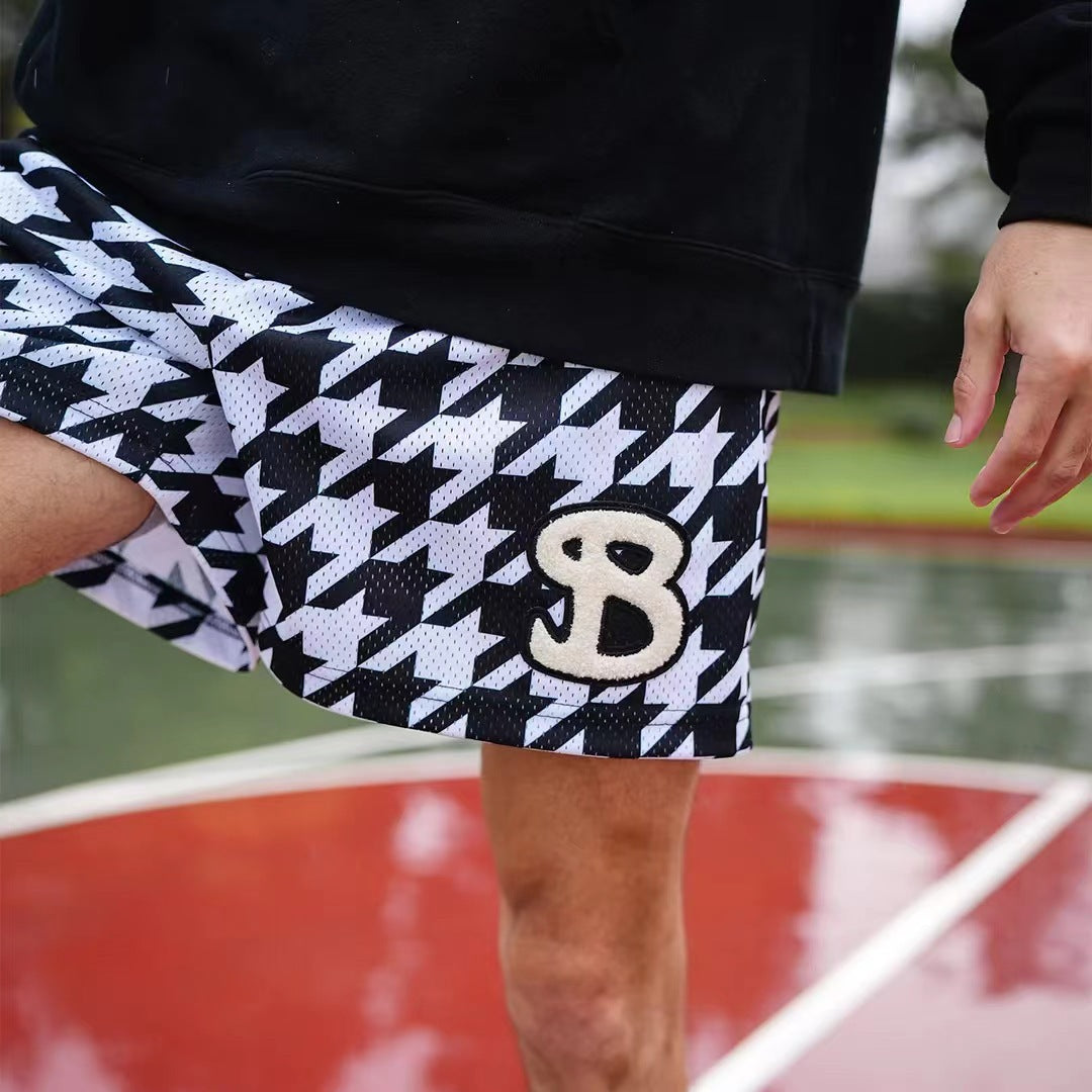 BKTSQD American Checkered Mesh Basketball Shorts Men's 2024 Summer Quick Dry Sports Fitness Running Quick Dry Quarter Pants