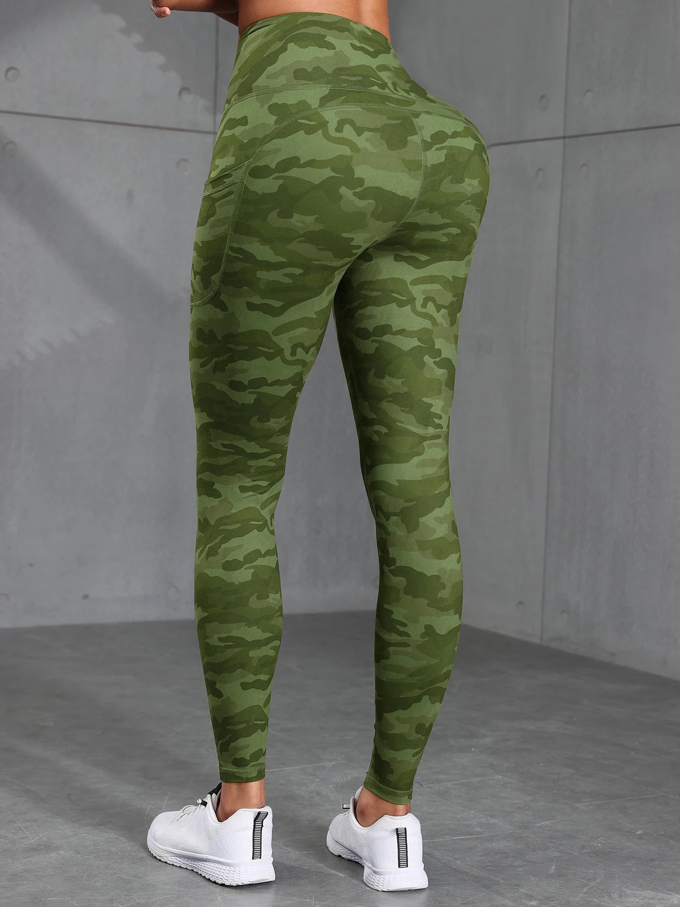 Camouflage Printed Gray Green Sexy Women's Sports Leggings High Waisted Slim Fit Suitable For Running Fitness Yoga Outdoor Pants