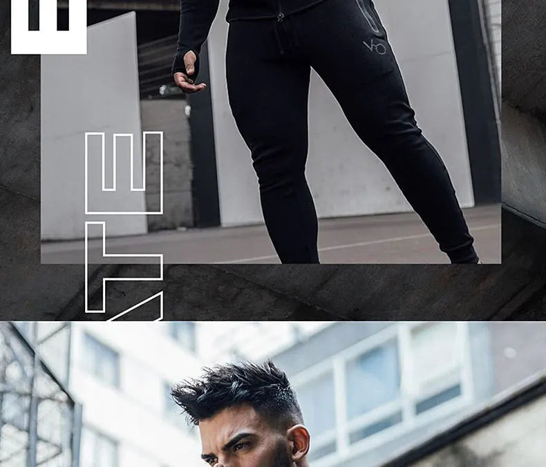 Men's Gym Spring and Autumn Cotton Sports Suit Streetwear Fitness Zipper Jogging Hooded Hoodie Casual Jacket Men Trousers