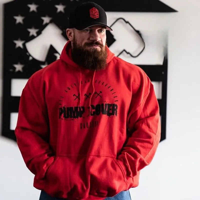 Men's Fitness Clothes Running Plush Loose Fitting Oversized Hooded Pullover Training Clothes Cotton Muscle Sports Hoodie