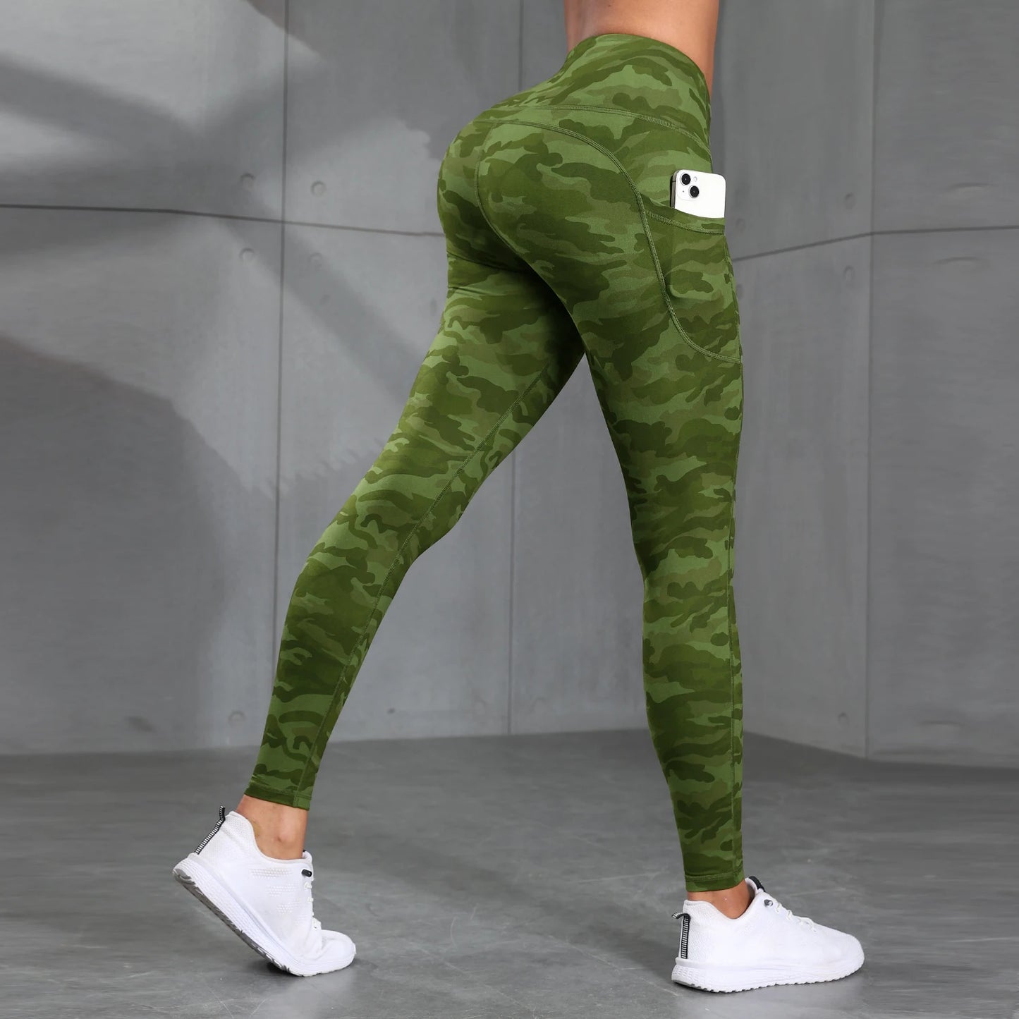 Camouflage Printed Gray Green Sexy Women's Sports Leggings High Waisted Slim Fit Suitable For Running Fitness Yoga Outdoor Pants