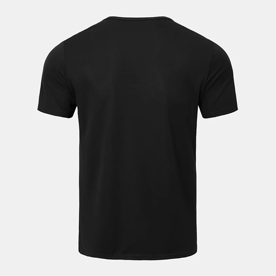Training pose in printed activewear shirt