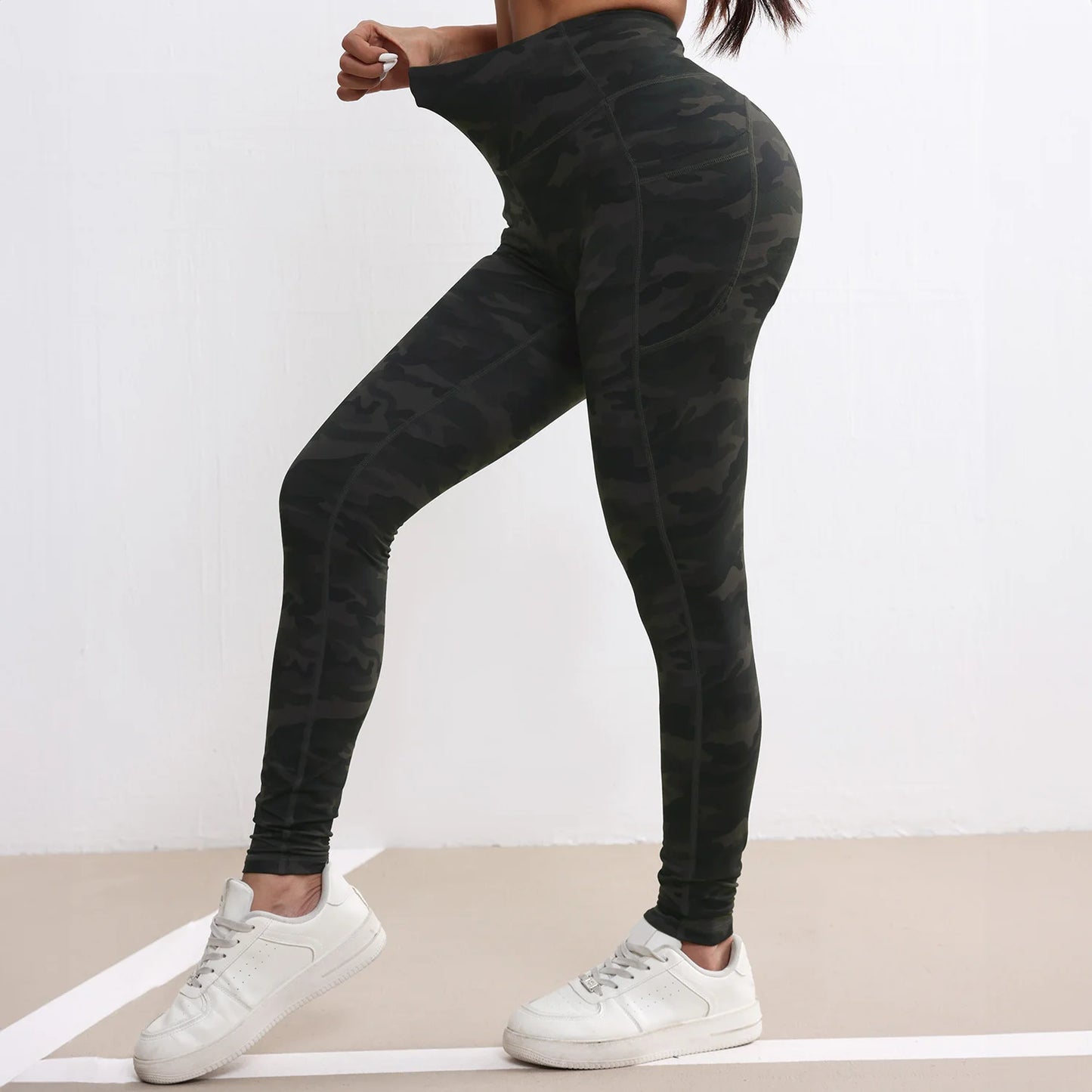 Camouflage Printed Gray Green Sexy Women's Sports Leggings High Waisted Slim Fit Suitable For Running Fitness Yoga Outdoor Pants