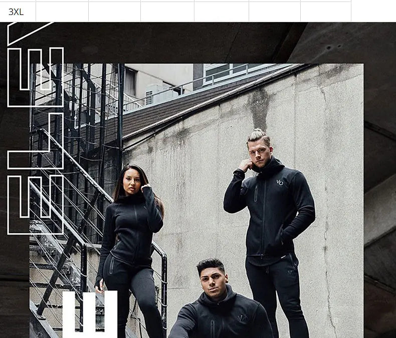Men's Gym Spring and Autumn Cotton Sports Suit Streetwear Fitness Zipper Jogging Hooded Hoodie Casual Jacket Men Trousers