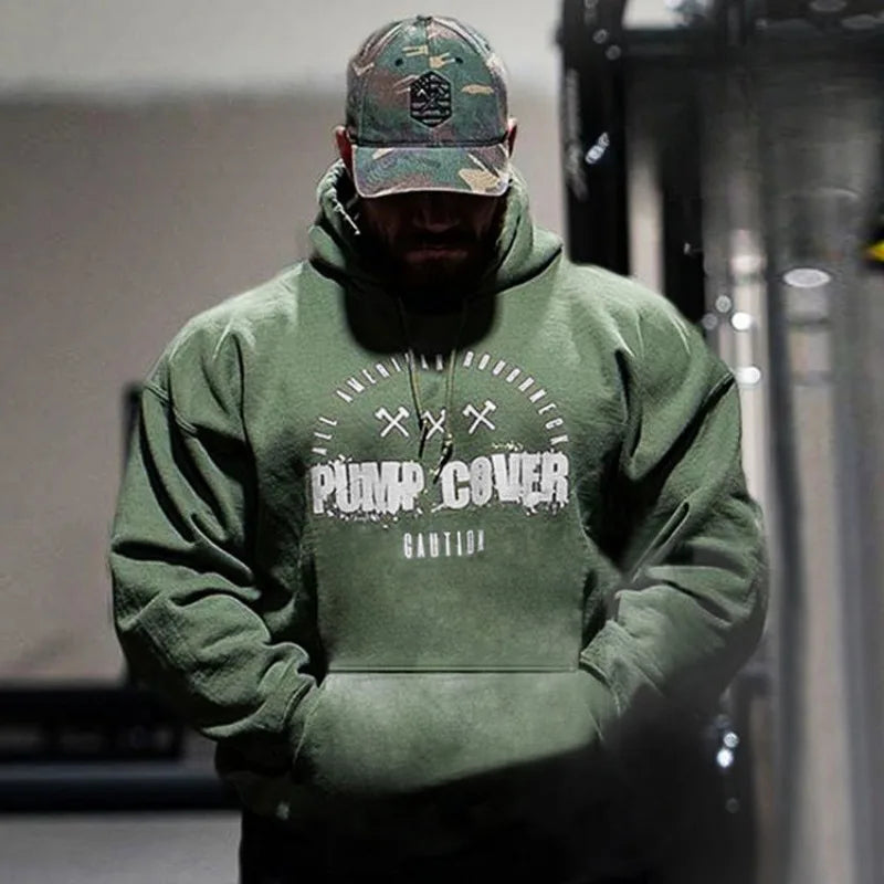 Men's Fitness Clothes Running Plush Loose Fitting Oversized Hooded Pullover Training Clothes Cotton Muscle Sports Hoodie