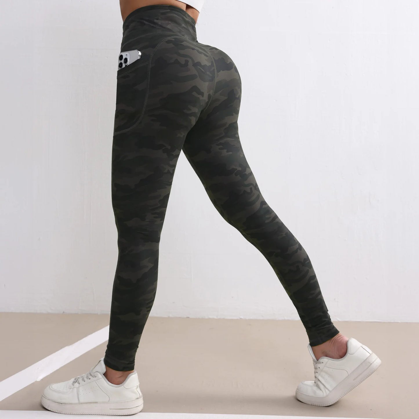 Camouflage Printed Gray Green Sexy Women's Sports Leggings High Waisted Slim Fit Suitable For Running Fitness Yoga Outdoor Pants