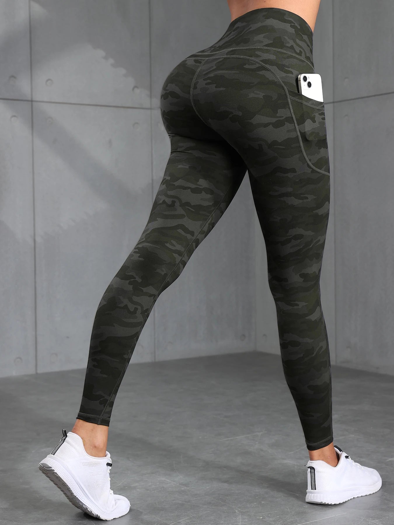 Camouflage Printed Gray Green Sexy Women's Sports Leggings High Waisted Slim Fit Suitable For Running Fitness Yoga Outdoor Pants