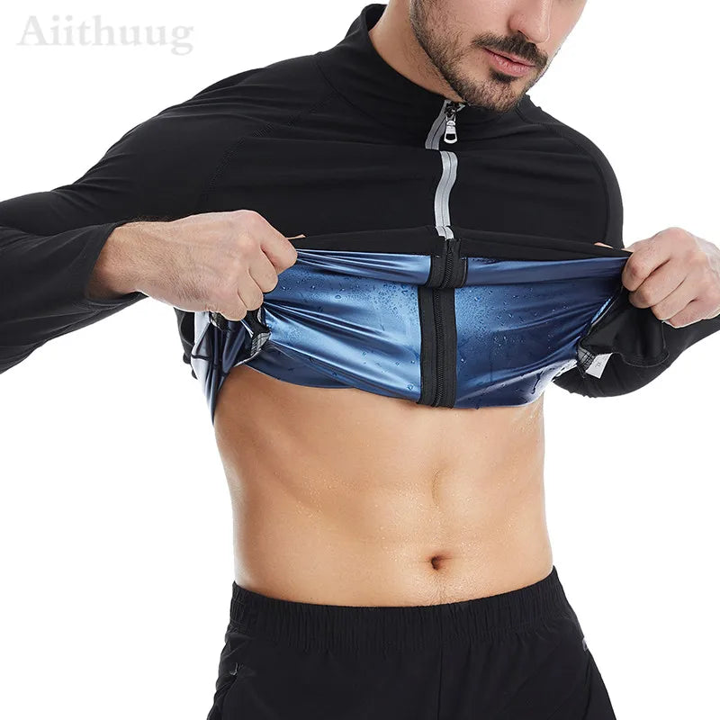 Aiithuug Waist Trainer Shirts Sauna Suit Sauna Sweat Jacket Long Sleeve Workout Shirts Zipper Sweat Top Gym Fitness Sauna Shirt
