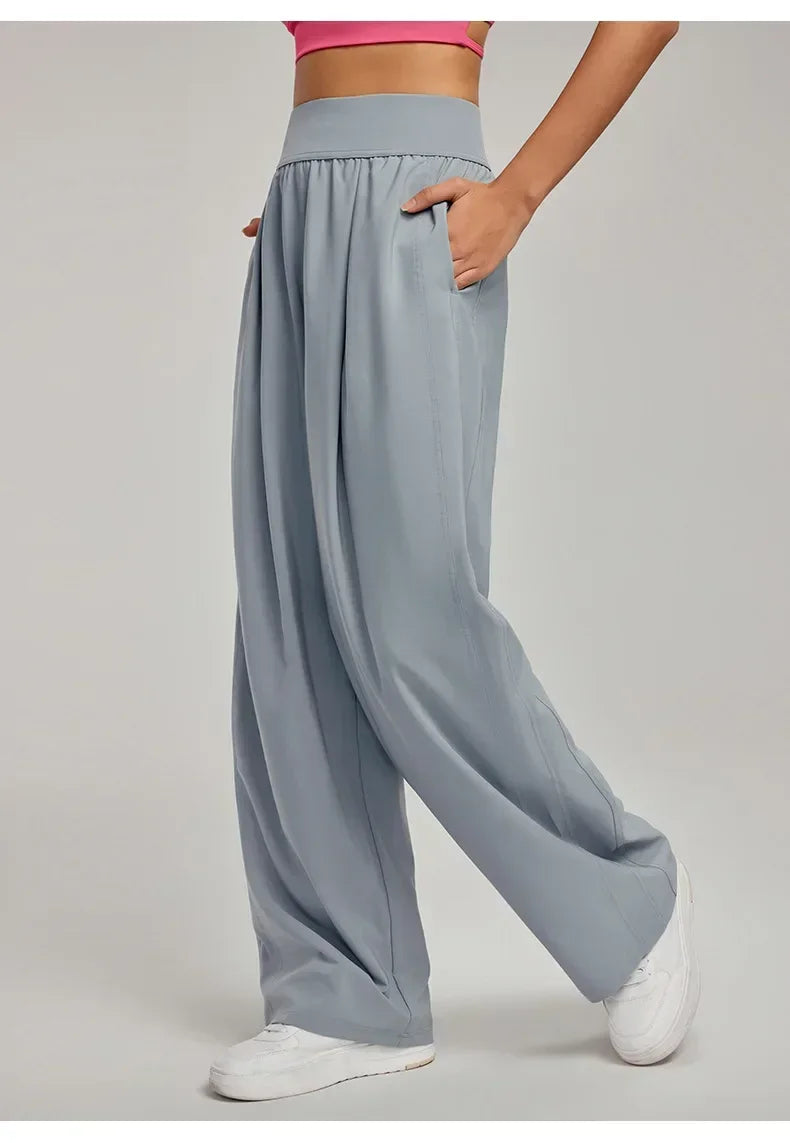 Sporty wide-leg trousers full length view