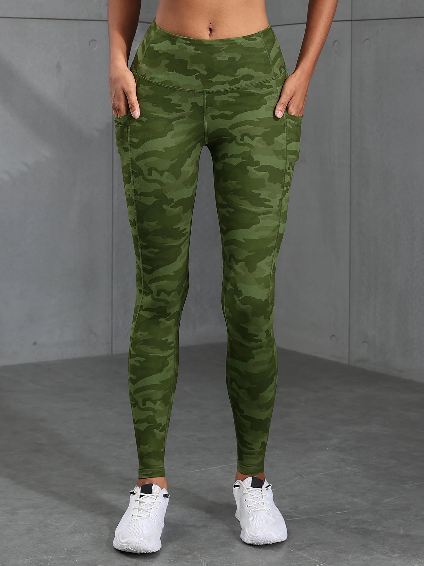 Camouflage Printed Gray Green Sexy Women's Sports Leggings High Waisted Slim Fit Suitable For Running Fitness Yoga Outdoor Pants