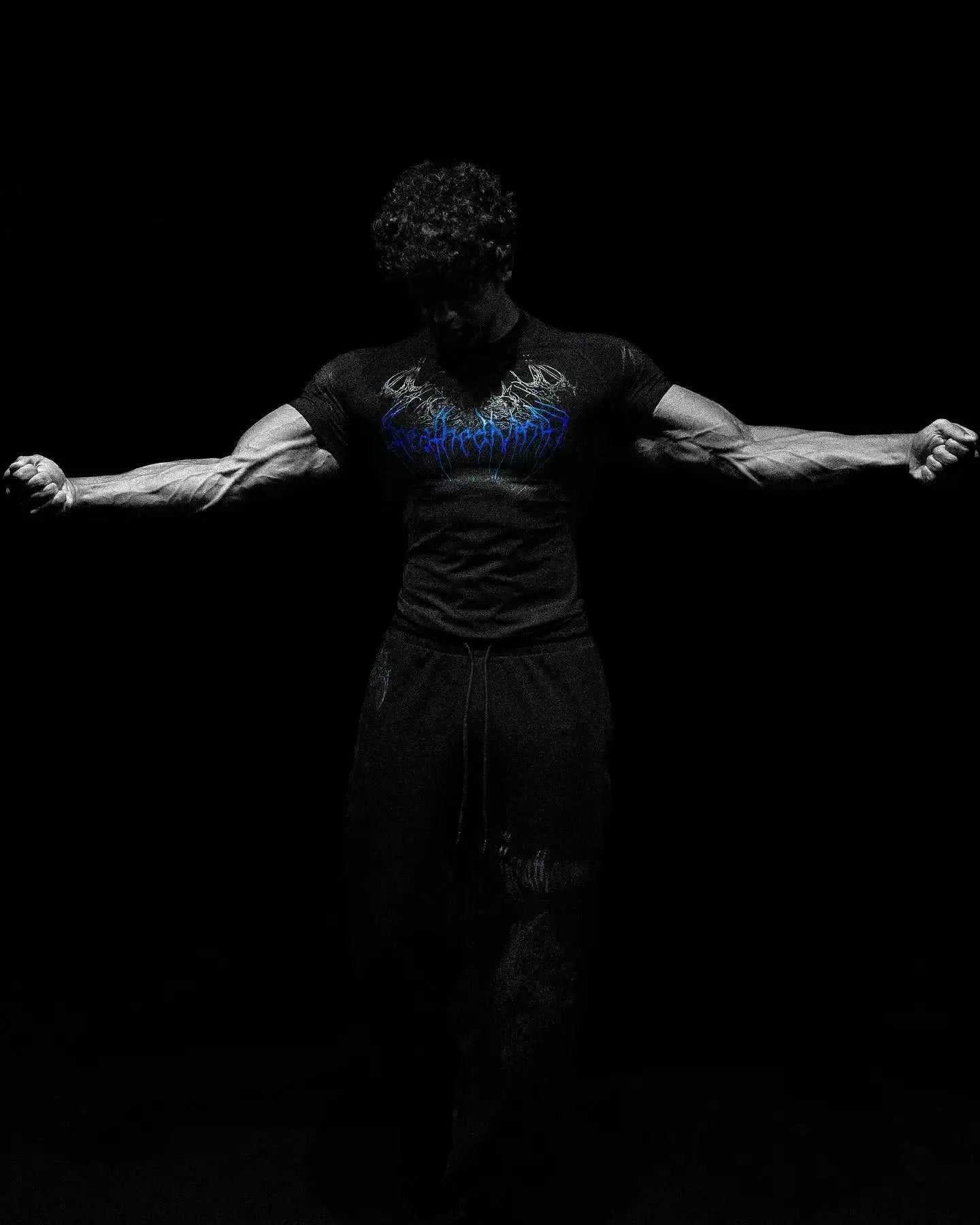 Breathedivinity Compression Shirt Short Sleeve tops Muscle GYM Fitness in Black Wolves Club Y2K
