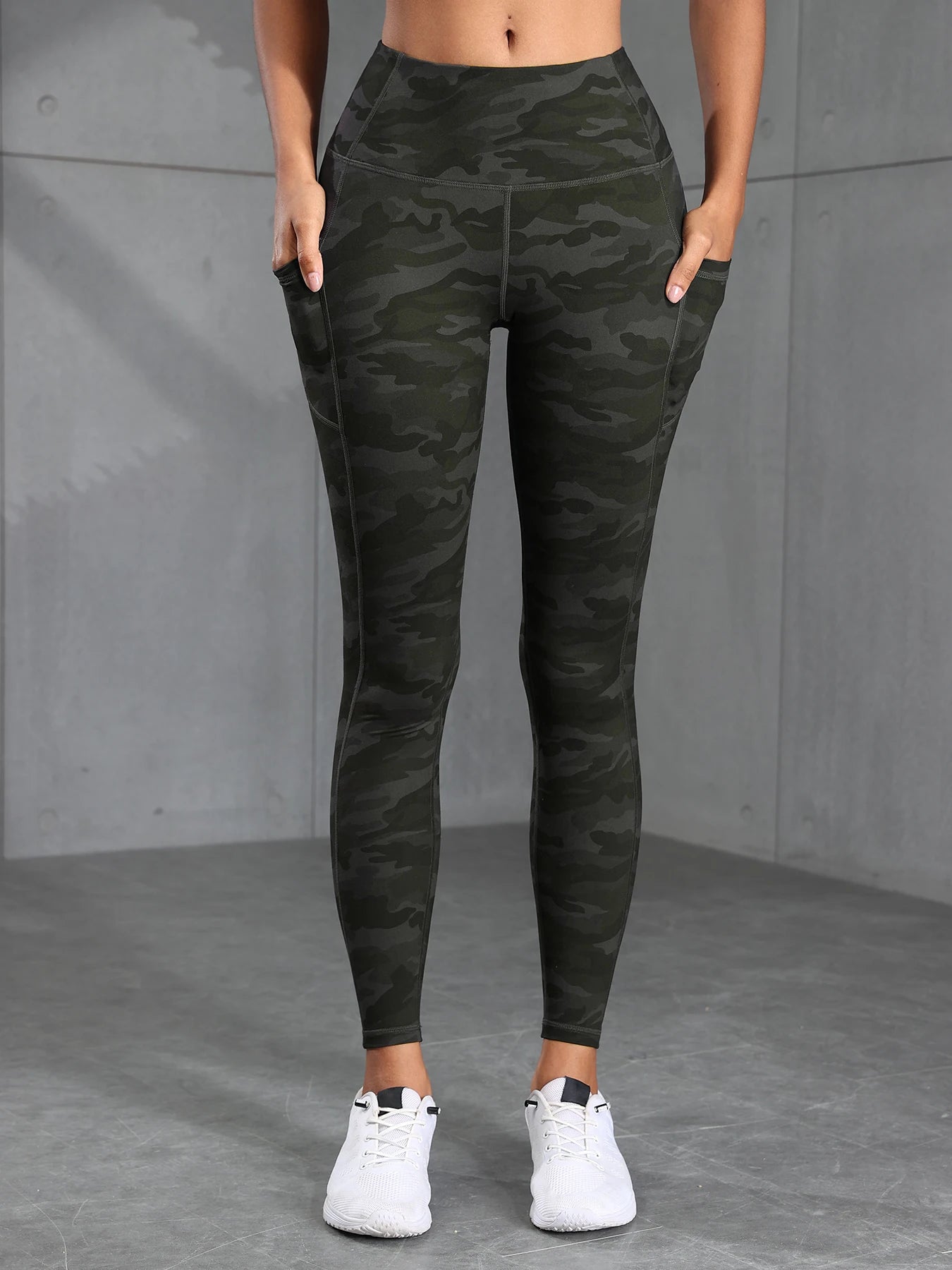 Camouflage Printed Gray Green Sexy Women's Sports Leggings High Waisted Slim Fit Suitable For Running Fitness Yoga Outdoor Pants