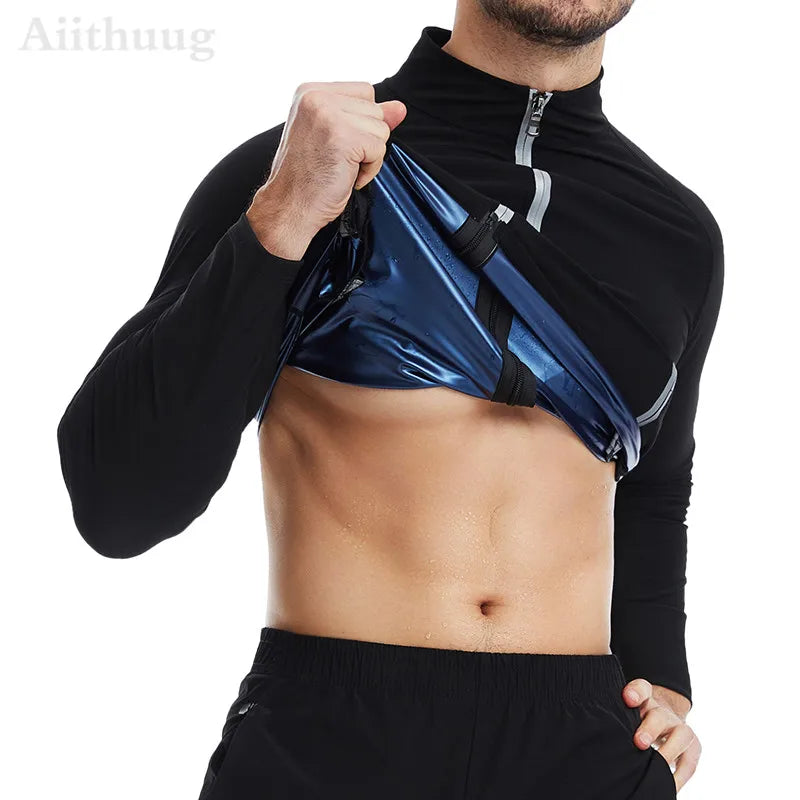 Aiithuug Waist Trainer Shirts Sauna Suit Sauna Sweat Jacket Long Sleeve Workout Shirts Zipper Sweat Top Gym Fitness Sauna Shirt