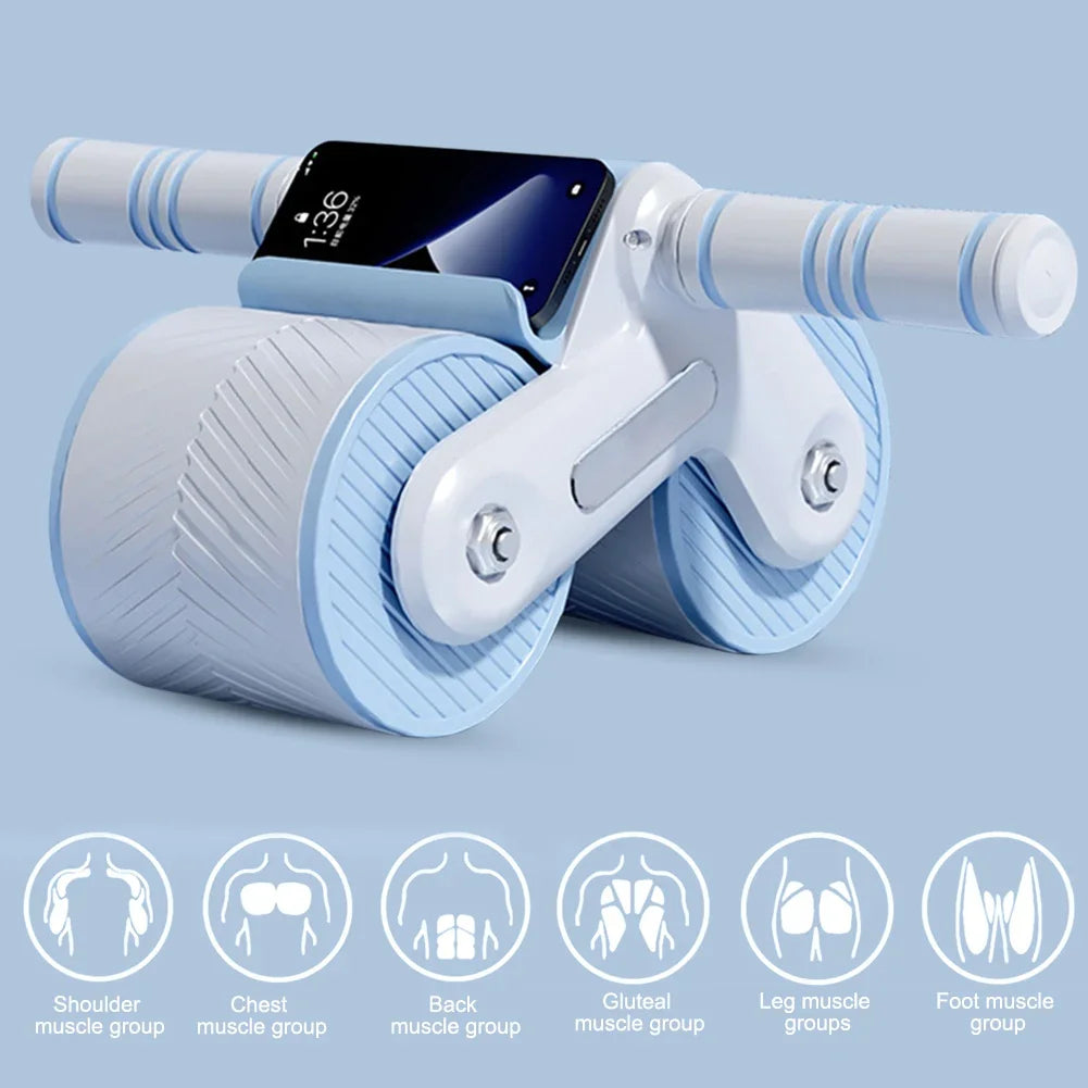 Abdominal Wheel Exerciser Dual Wheel Design Abdominal Trainer Automatic Rebound Anti-Slip Home Gym Fitness Equipment