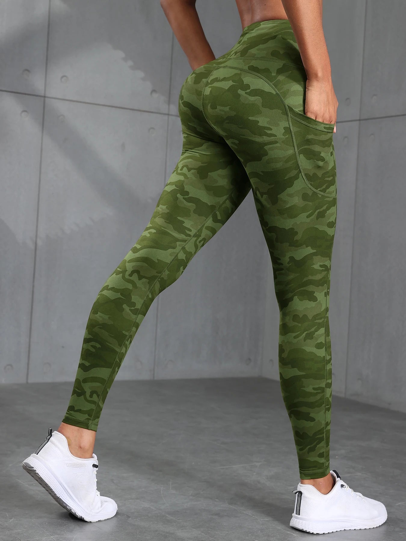 Camouflage Printed Gray Green Sexy Women's Sports Leggings High Waisted Slim Fit Suitable For Running Fitness Yoga Outdoor Pants