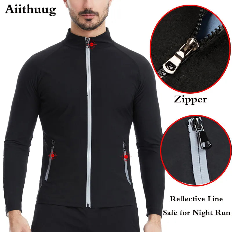 Aiithuug Waist Trainer Shirts Sauna Suit Sauna Sweat Jacket Long Sleeve Workout Shirts Zipper Sweat Top Gym Fitness Sauna Shirt