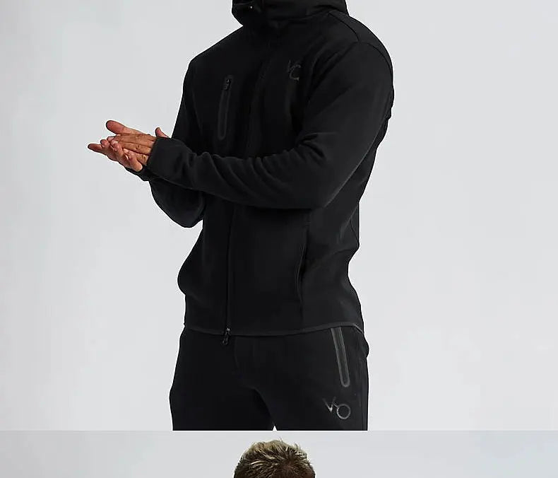 Men's Gym Spring and Autumn Cotton Sports Suit Streetwear Fitness Zipper Jogging Hooded Hoodie Casual Jacket Men Trousers