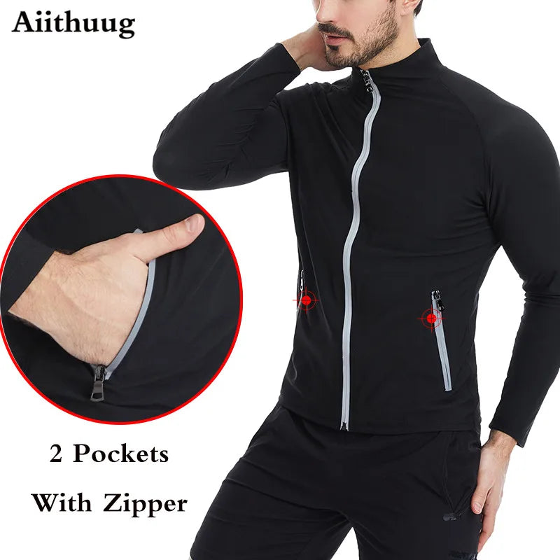 Aiithuug Waist Trainer Shirts Sauna Suit Sauna Sweat Jacket Long Sleeve Workout Shirts Zipper Sweat Top Gym Fitness Sauna Shirt