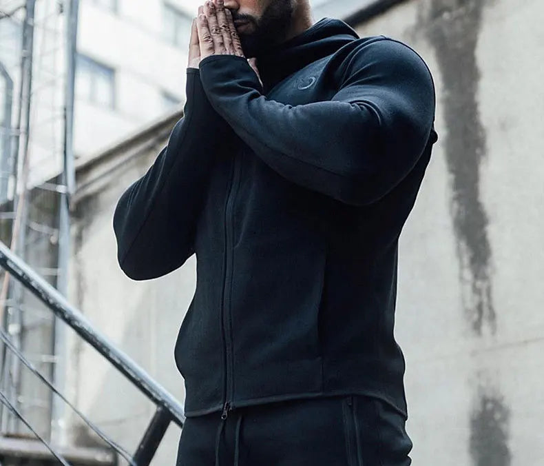 Men's Gym Spring and Autumn Cotton Sports Suit Streetwear Fitness Zipper Jogging Hooded Hoodie Casual Jacket Men Trousers