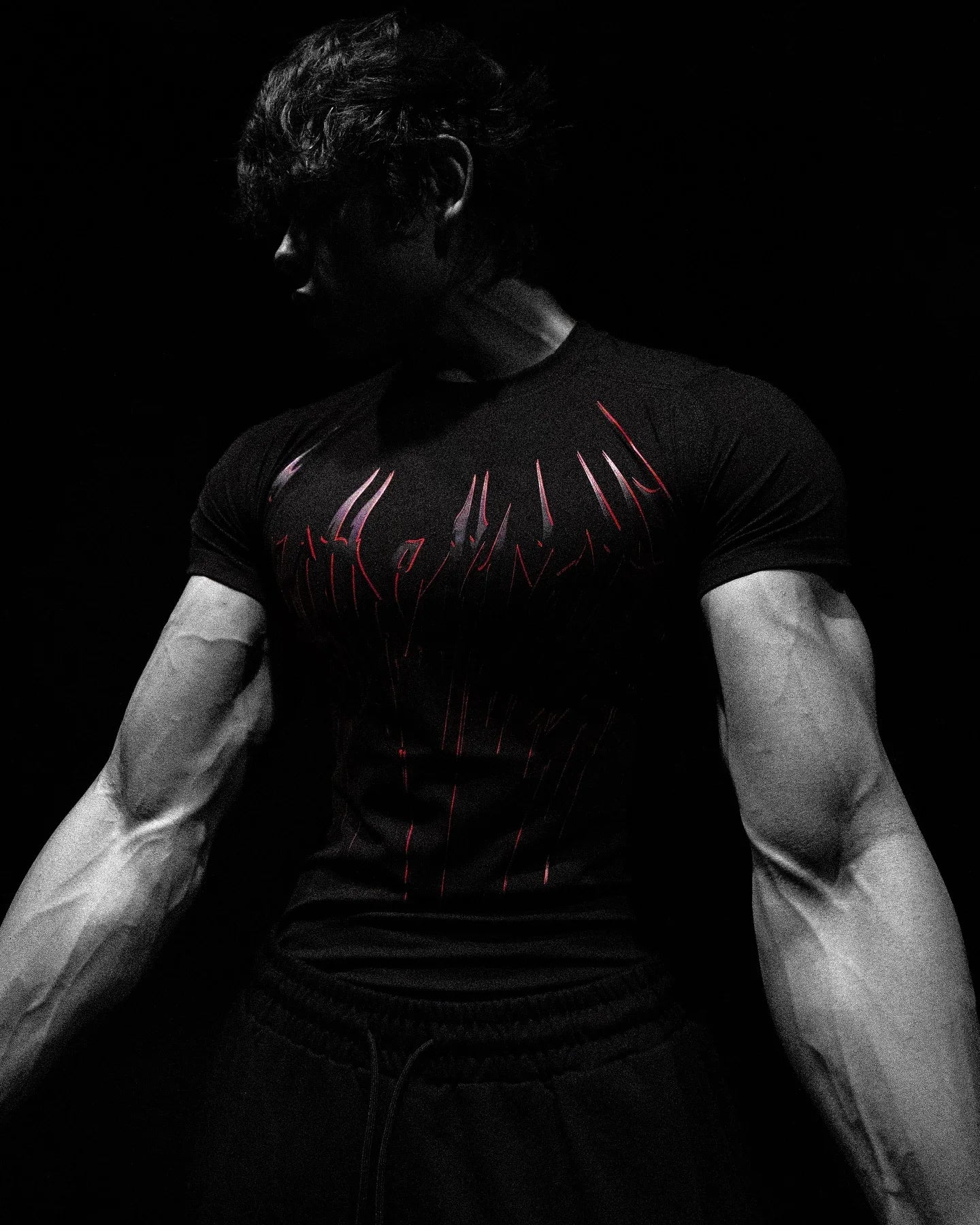 Breathedivinity Compression Shirt Short Sleeve tops Muscle GYM Fitness in Black Wolves Club Y2K