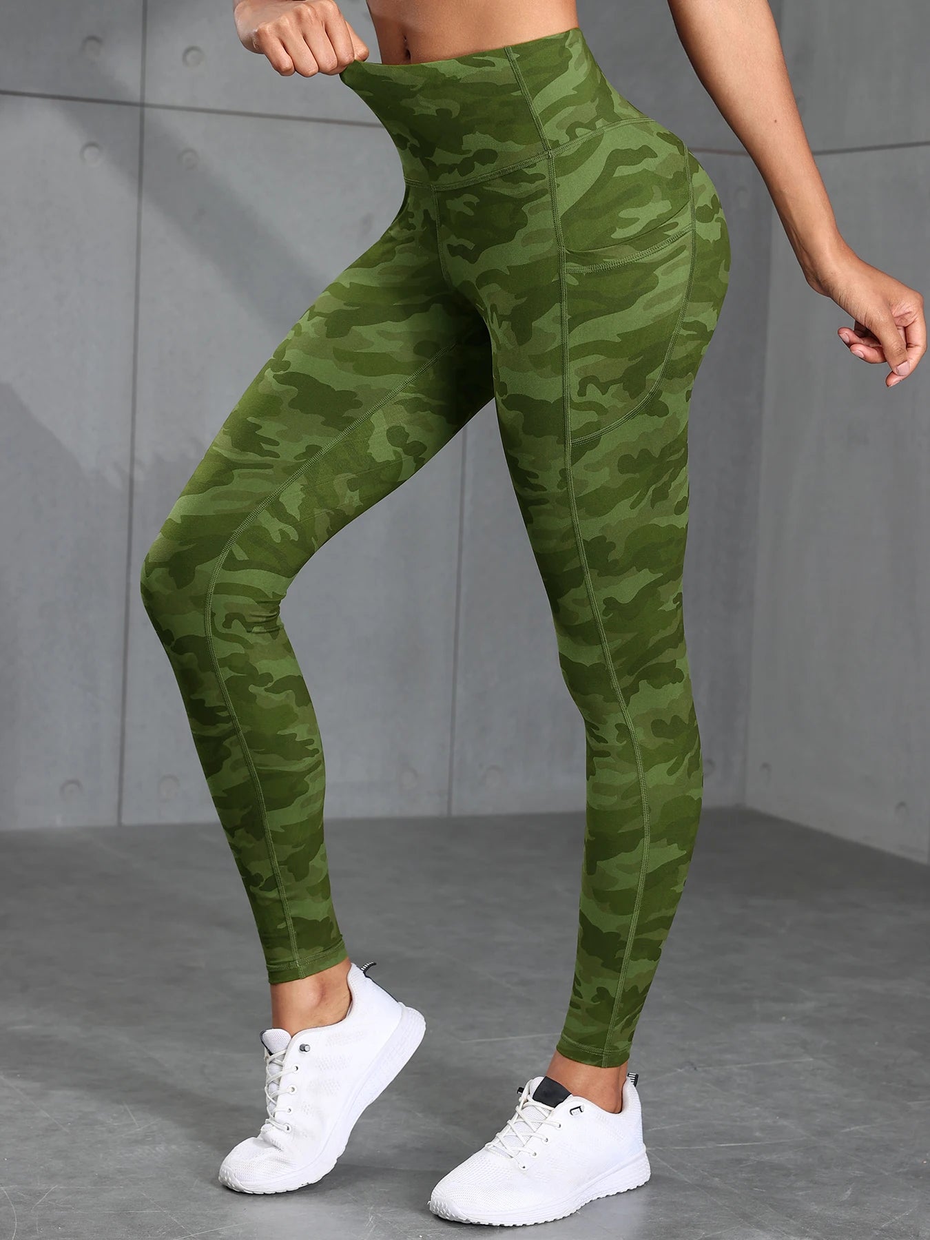 Camouflage Printed Gray Green Sexy Women's Sports Leggings High Waisted Slim Fit Suitable For Running Fitness Yoga Outdoor Pants