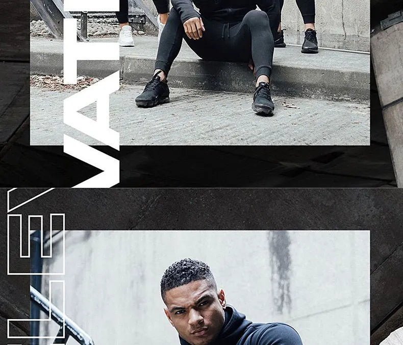 Men's Gym Spring and Autumn Cotton Sports Suit Streetwear Fitness Zipper Jogging Hooded Hoodie Casual Jacket Men Trousers