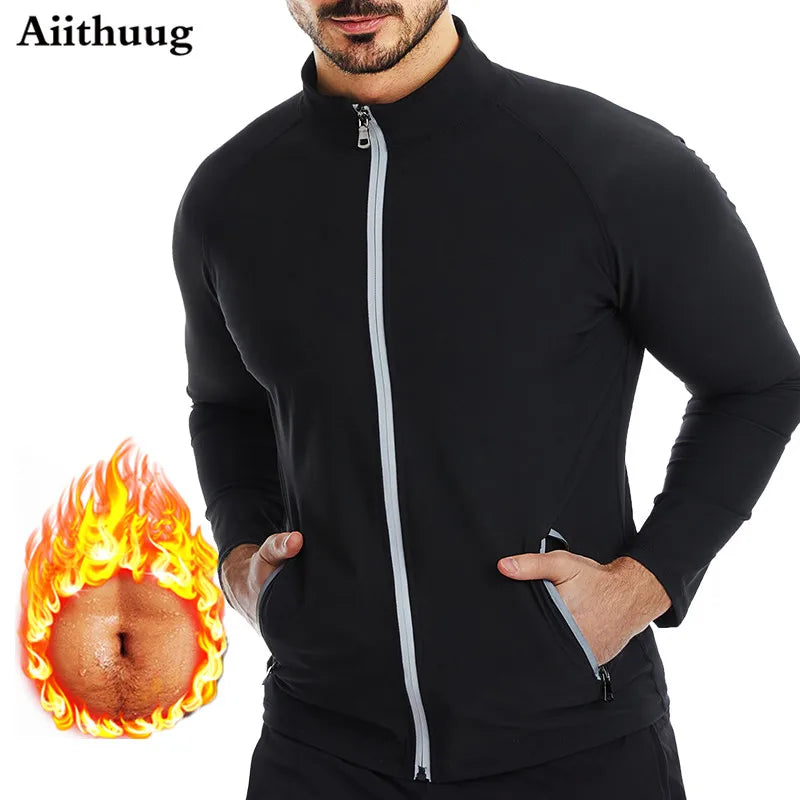 Aiithuug Waist Trainer Shirts Sauna Suit Sauna Sweat Jacket Long Sleeve Workout Shirts Zipper Sweat Top Gym Fitness Sauna Shirt