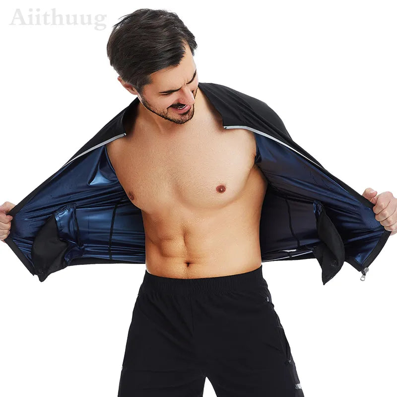 Aiithuug Waist Trainer Shirts Sauna Suit Sauna Sweat Jacket Long Sleeve Workout Shirts Zipper Sweat Top Gym Fitness Sauna Shirt