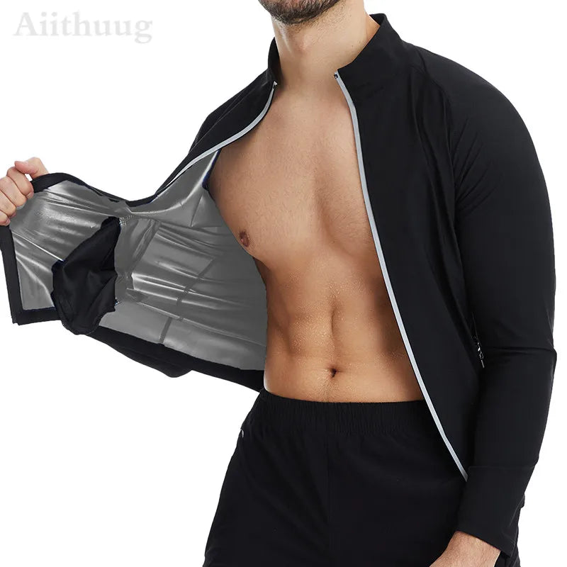 Aiithuug Waist Trainer Shirts Sauna Suit Sauna Sweat Jacket Long Sleeve Workout Shirts Zipper Sweat Top Gym Fitness Sauna Shirt