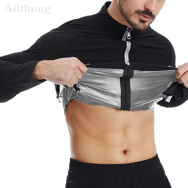 Aiithuug Waist Trainer Shirts Sauna Suit Sauna Sweat Jacket Long Sleeve Workout Shirts Zipper Sweat Top Gym Fitness Sauna Shirt