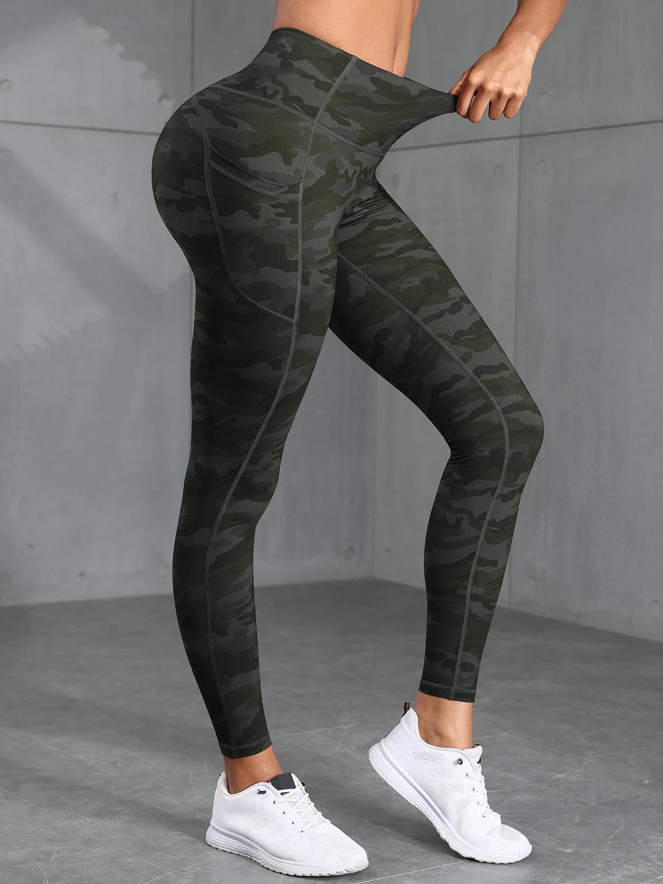 Camouflage Printed Gray Green Sexy Women's Sports Leggings High Waisted Slim Fit Suitable For Running Fitness Yoga Outdoor Pants