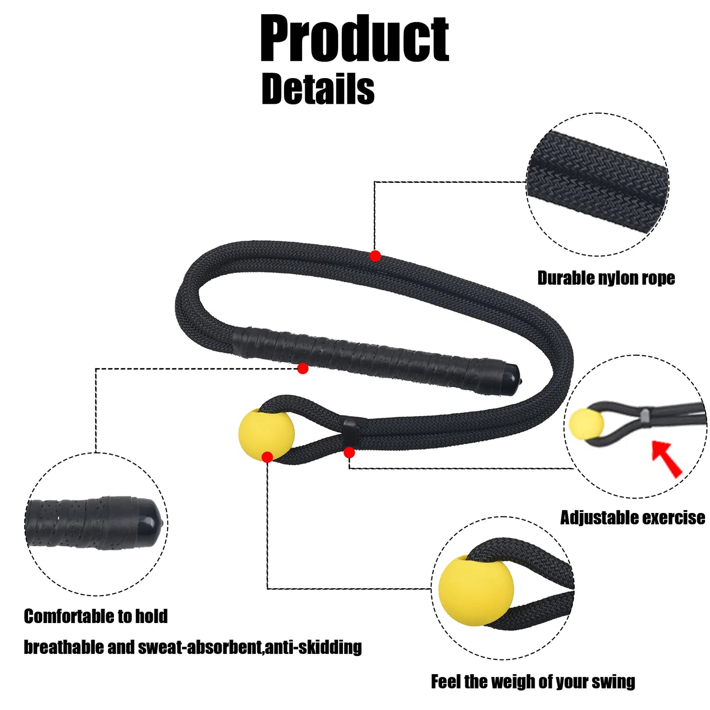 Golf Swing Rope Training Aid Fitness Equipment Trainer With Eva Ball For Practice Posture Corrector Exercise Assistance Work