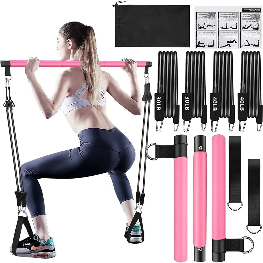 Resistance Bands Set with Fitness Bar Workout Gym Pull Rope Yoga TPE or Latex Tube Sports Elastic Exercise Equipment for Home