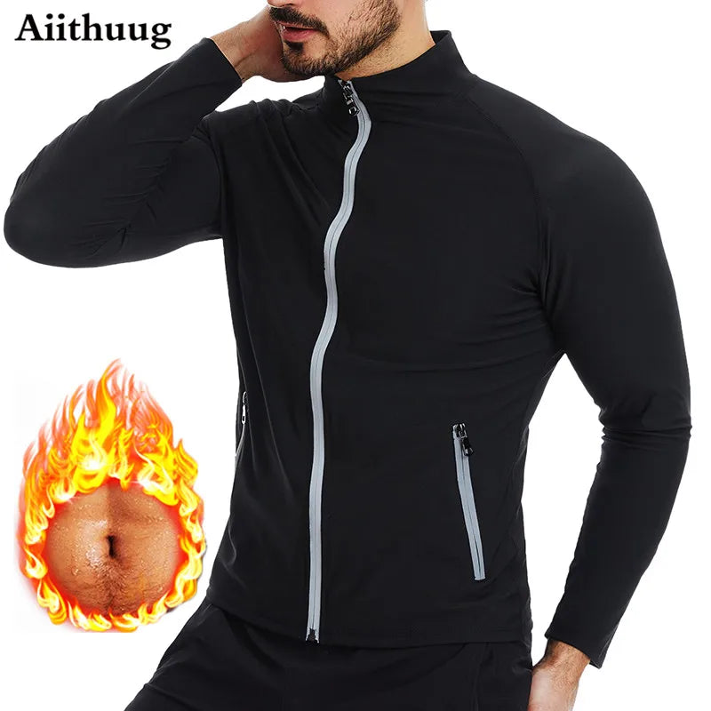 Aiithuug Waist Trainer Shirts Sauna Suit Sauna Sweat Jacket Long Sleeve Workout Shirts Zipper Sweat Top Gym Fitness Sauna Shirt