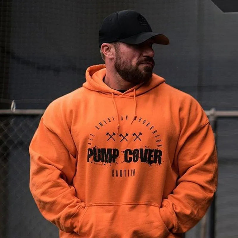 Men's Fitness Clothes Running Plush Loose Fitting Oversized Hooded Pullover Training Clothes Cotton Muscle Sports Hoodie