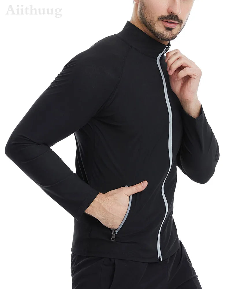 Aiithuug Waist Trainer Shirts Sauna Suit Sauna Sweat Jacket Long Sleeve Workout Shirts Zipper Sweat Top Gym Fitness Sauna Shirt