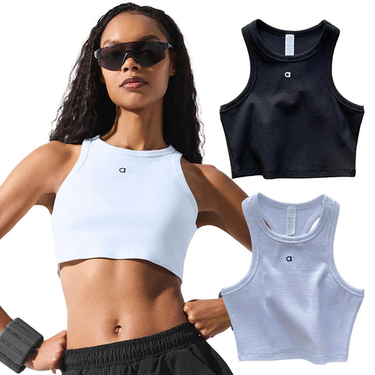 Back view of sleeveless workout knit vest