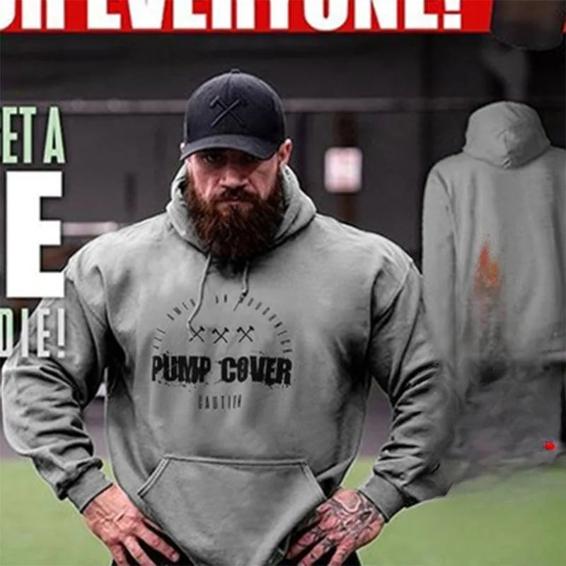 Men's Fitness Clothes Running Plush Loose Fitting Oversized Hooded Pullover Training Clothes Cotton Muscle Sports Hoodie
