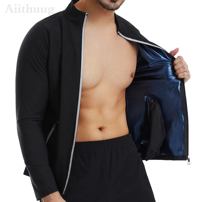 Aiithuug Waist Trainer Shirts Sauna Suit Sauna Sweat Jacket Long Sleeve Workout Shirts Zipper Sweat Top Gym Fitness Sauna Shirt