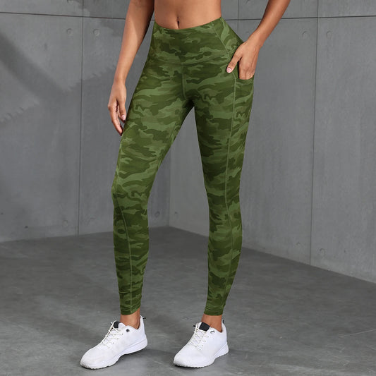 Camouflage Printed Gray Green Sexy Women's Sports Leggings High Waisted Slim Fit Suitable For Running Fitness Yoga Outdoor Pants
