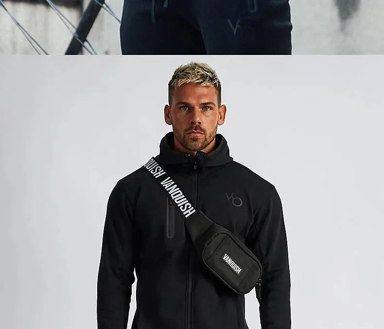 Men's Gym Spring and Autumn Cotton Sports Suit Streetwear Fitness Zipper Jogging Hooded Hoodie Casual Jacket Men Trousers