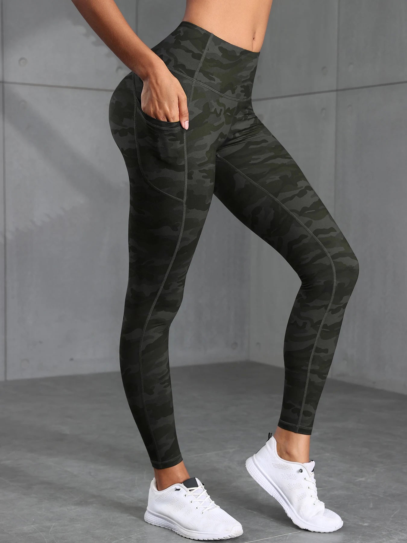Camouflage Printed Gray Green Sexy Women's Sports Leggings High Waisted Slim Fit Suitable For Running Fitness Yoga Outdoor Pants