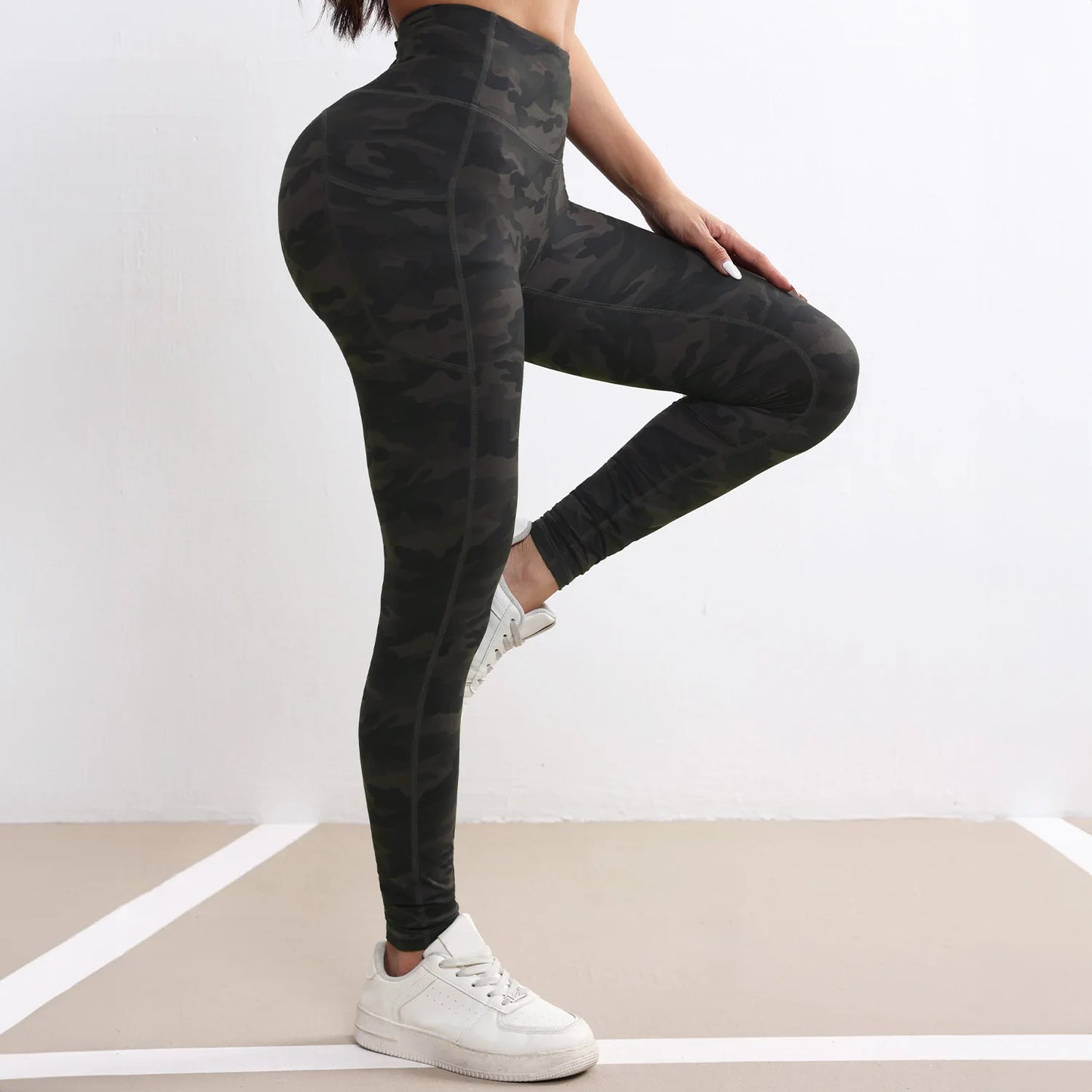 Camouflage Printed Gray Green Sexy Women's Sports Leggings High Waisted Slim Fit Suitable For Running Fitness Yoga Outdoor Pants