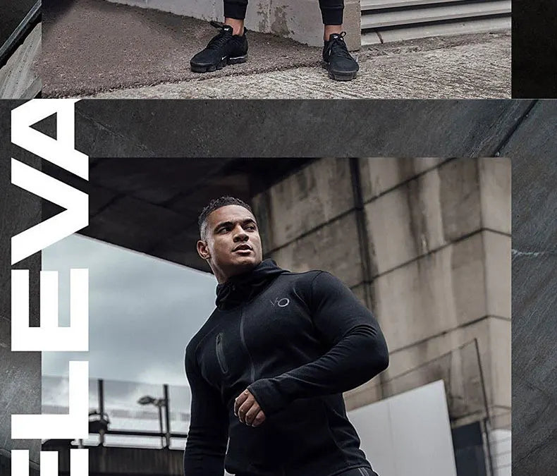 Men's Gym Spring and Autumn Cotton Sports Suit Streetwear Fitness Zipper Jogging Hooded Hoodie Casual Jacket Men Trousers