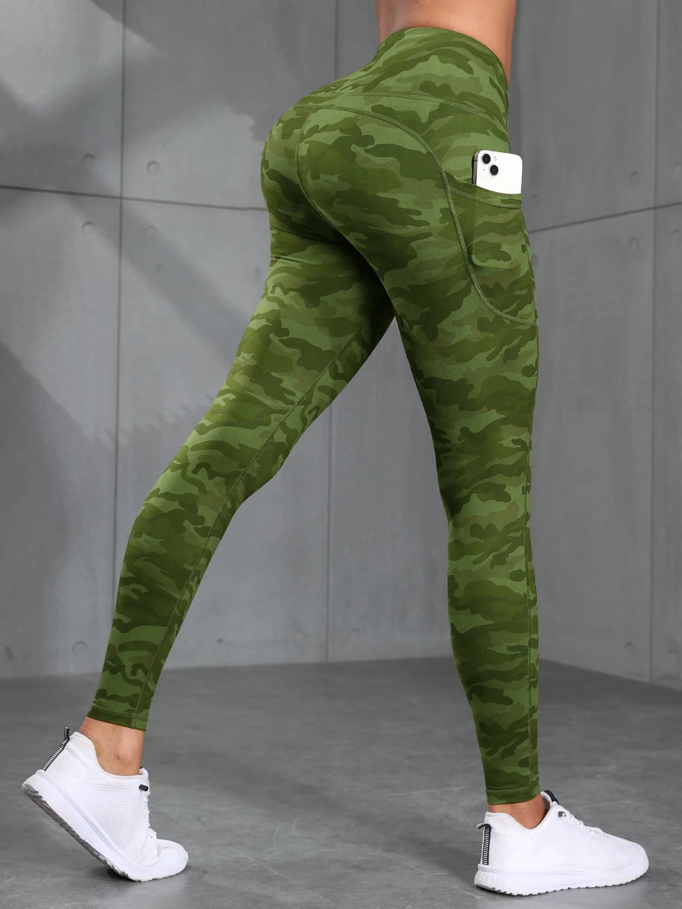 Camouflage Printed Gray Green Sexy Women's Sports Leggings High Waisted Slim Fit Suitable For Running Fitness Yoga Outdoor Pants