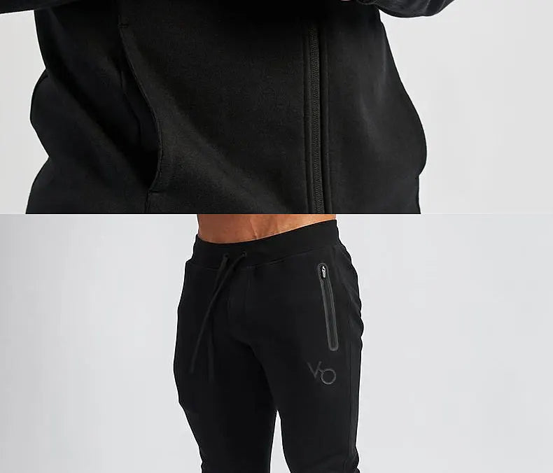 Men's Gym Spring and Autumn Cotton Sports Suit Streetwear Fitness Zipper Jogging Hooded Hoodie Casual Jacket Men Trousers