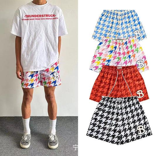 BKTSQD American Checkered Mesh Basketball Shorts Men's 2024 Summer Quick Dry Sports Fitness Running Quick Dry Quarter Pants